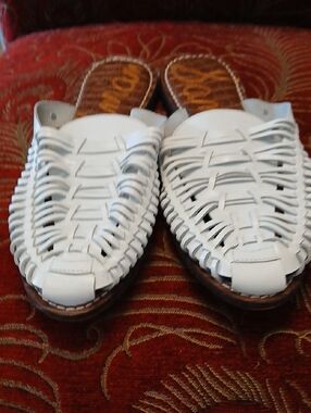 White Woven Leather Slide Sandals By SAM EDELMAN 10 Huraches